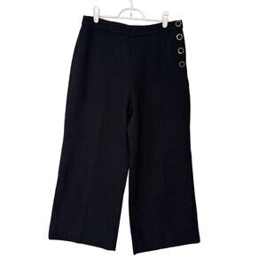 Elie Tahari Cropped Dress Pants Women's Size 8 Black Wide Leg Side Button Lined